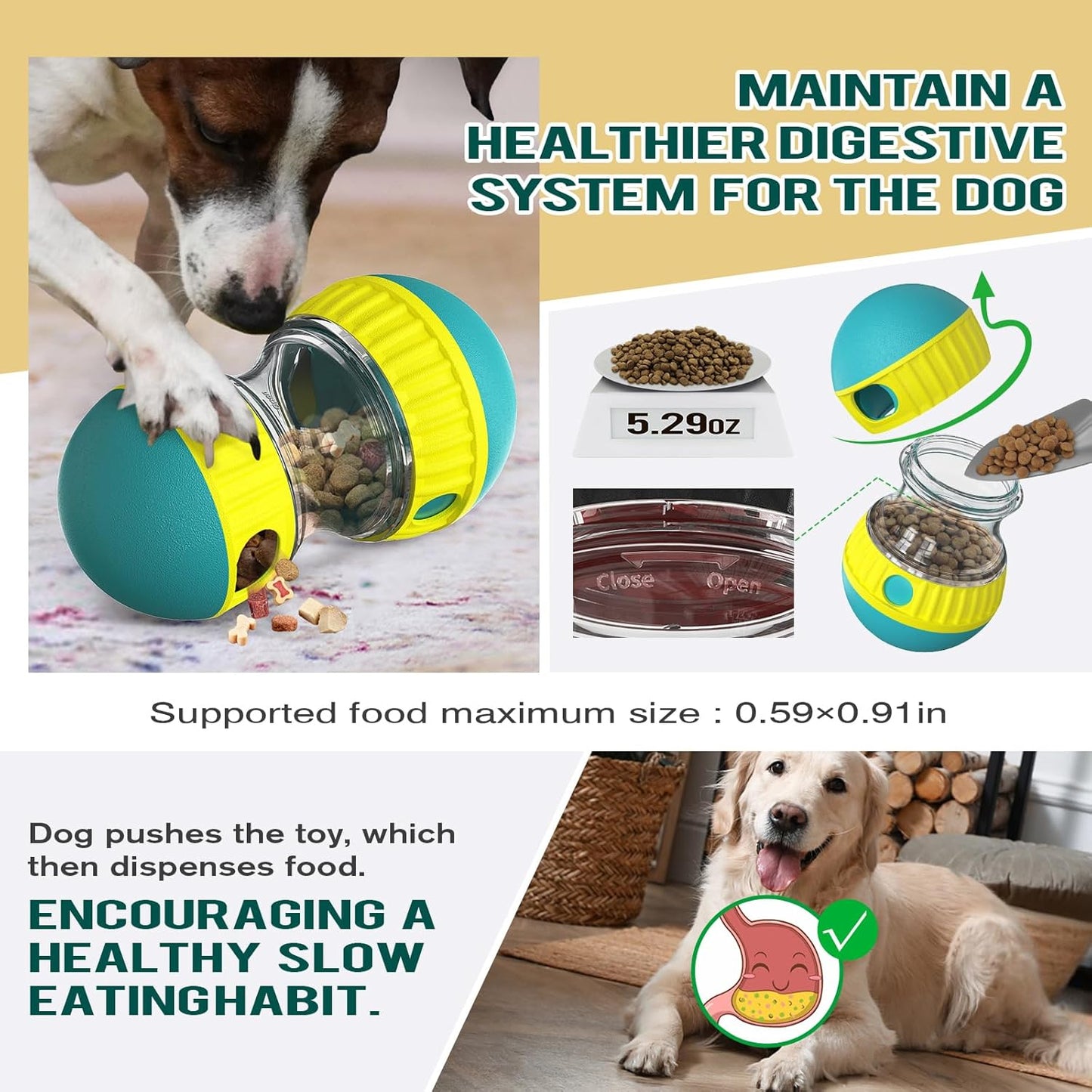 Adjustable Interactive Slow Feeder Dog Puzzle Ball Toys Dispenser