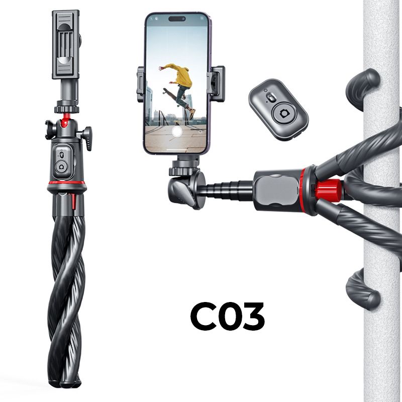 Flexible Octopus Telescopic Pole Tripod with Phone Clip