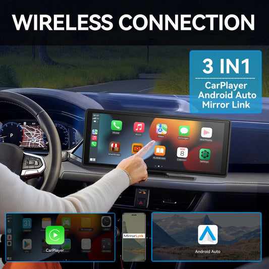 Universal Wireless CarPlay & Android Auto Touchscreen Car Stereo – Portable Smart Display for Your Vehicle